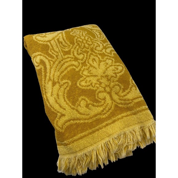Vintage Fashion Manor Hand Towel Harvest Gold Dark Yellow Fancy 70s MCM 38"x22" - Picture 1 of 6